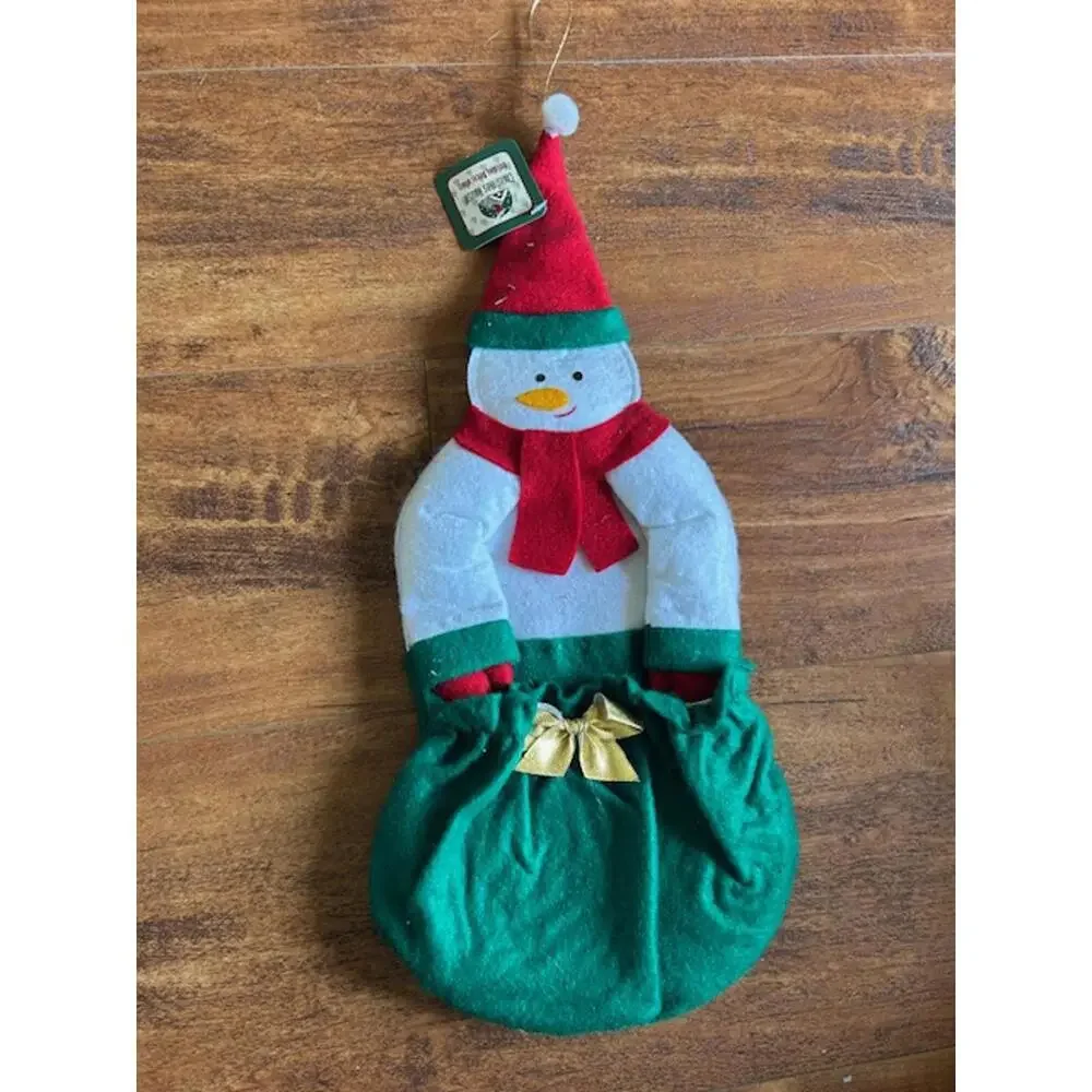 Set of 2 Christmas Santa and Snowman Hanging Decorations with Pockets